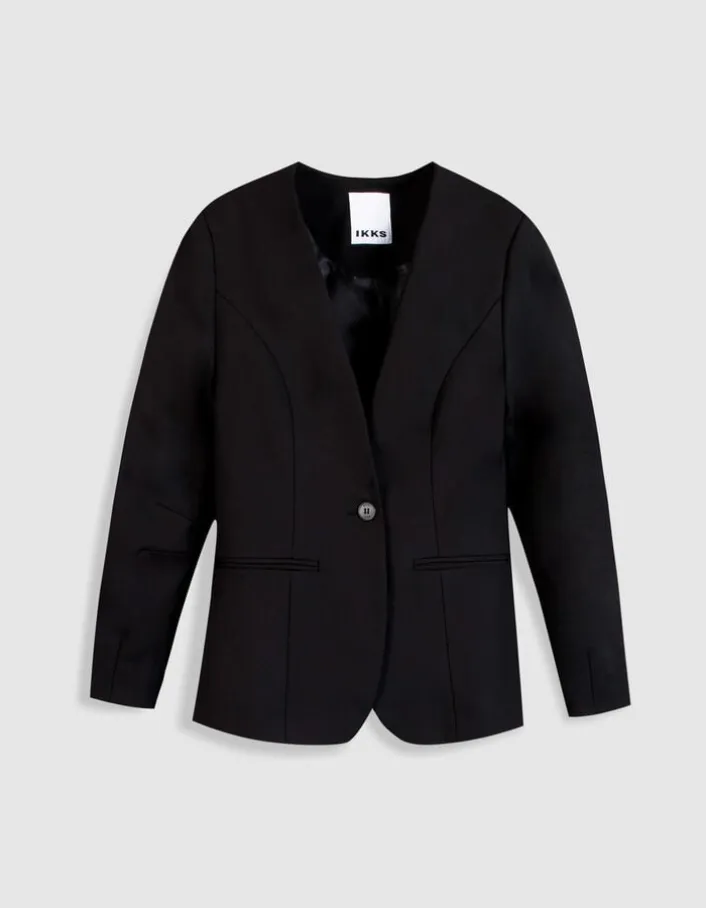 Veste de tailleur noire cintrée découpes manches Femme