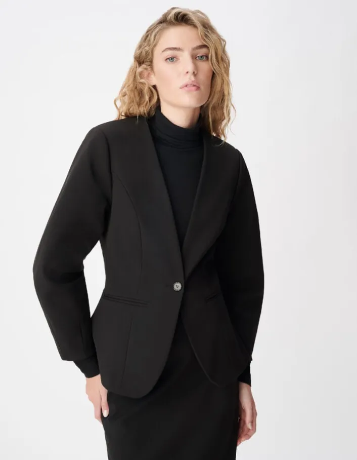 Veste de tailleur noire cintrée découpes manches Femme