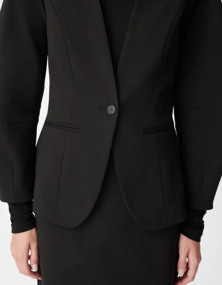 Veste de tailleur noire cintrée découpes manches Femme