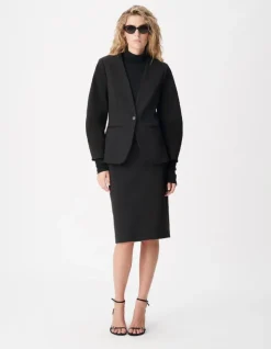 Veste de tailleur noire cintrée découpes manches Femme