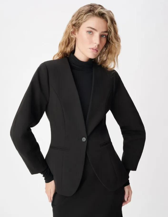 Veste de tailleur noire cintrée découpes manches Femme