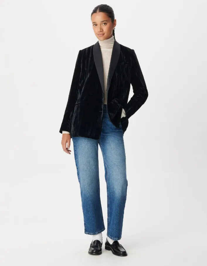 Veste de tailleur noire panne de velours relief Femme