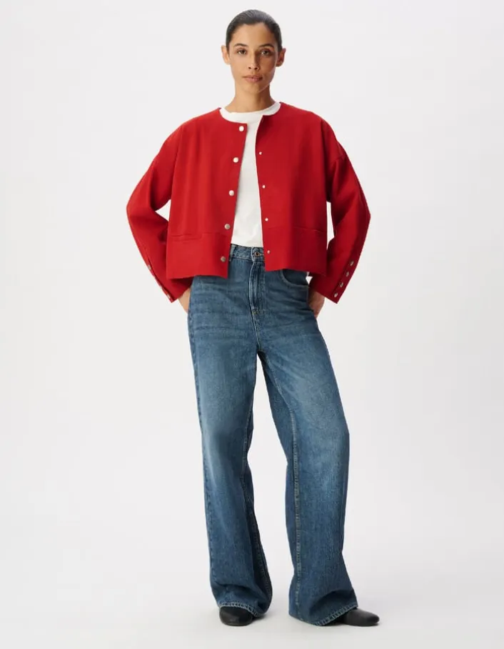 Veste en cuir velours rouge Femme