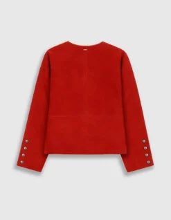 Veste en cuir velours rouge Femme