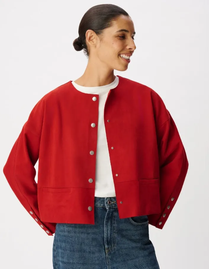 Veste en cuir velours rouge Femme
