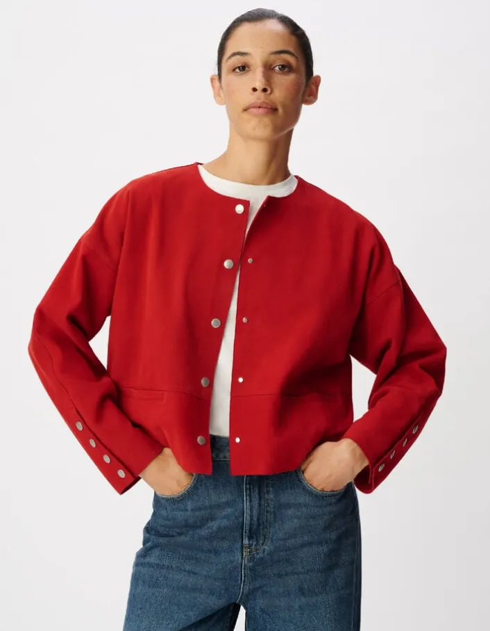 Veste en cuir velours rouge Femme