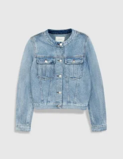 Veste en jean bleu col rond Femme