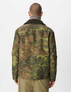 Veste kaki camouflage waxée multi poches col velours Homme