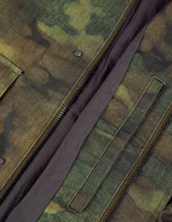 Veste kaki camouflage waxée multi poches col velours Homme