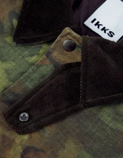 Veste kaki camouflage waxée multi poches col velours Homme