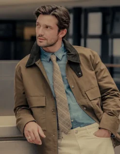Veste kaki multi poches col velours Homme