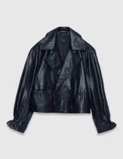 Veste oversize noire cuir coulisse taille Femme