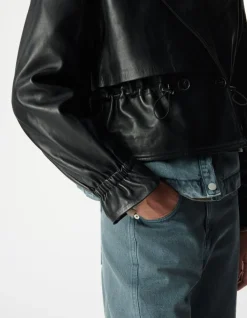 Veste oversize noire cuir coulisse taille Femme