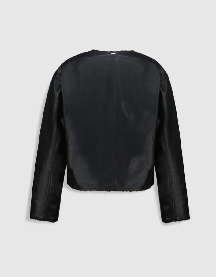 Veste réversible noire et motif léopard Femme
