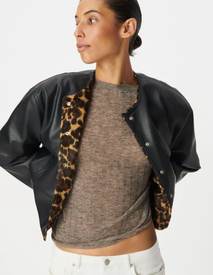 Veste réversible noire et motif léopard Femme