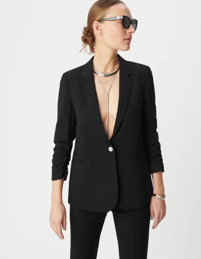 Veste tailleur en crêpe coloris noir femme